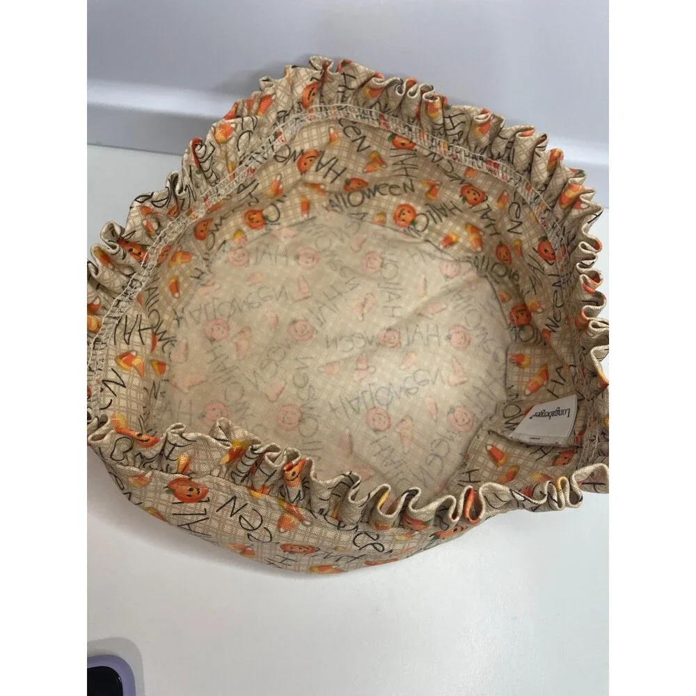 Longaberger Halloween Basket Liner Candy Corn Pumpkin pattern ruffed edge